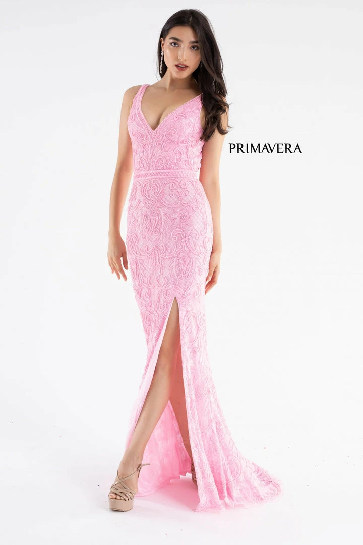 Primavera Couture 3745 Fully Beaded Prom Dress V Neckline V Back Evening Gown 6 Primavera Couture 3745 Fully Beaded Prom Dress V Neckline V Back Evening Gown