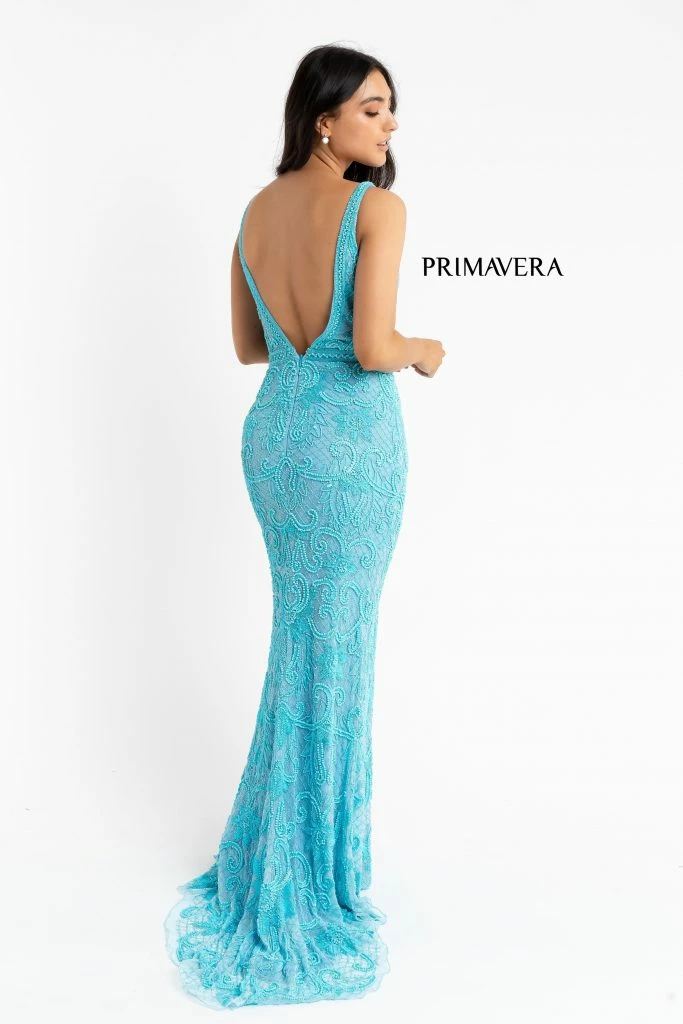 Primavera Couture 3745 Fully Beaded Prom Dress V Neckline V Back Evening Gown 7 Primavera Couture 3745 Fully Beaded Prom Dress V Neckline V Back Evening Gown