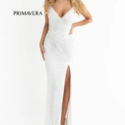 Sequin Dresses Primavera Couture 3747 Strappy Back Prom Dress Beaded V Neckline Evening Gown Slit 19 Sequin Dresses Primavera Couture 3747 Strappy Back Prom Dress Beaded V Neckline Evening Gown Slit