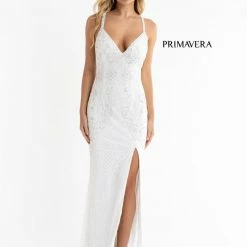 Sequin Dresses Primavera Couture 3747 Strappy Back Prom Dress Beaded V Neckline Evening Gown Slit 25 Sequin Dresses Primavera Couture 3747 Strappy Back Prom Dress Beaded V Neckline Evening Gown Slit