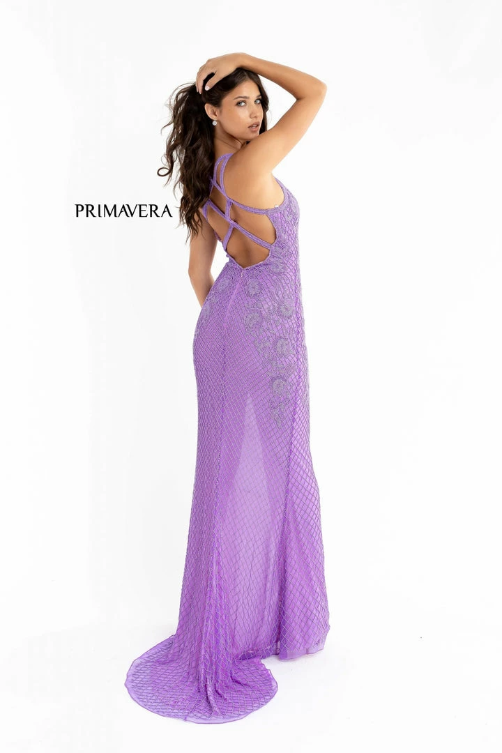 Sequin Dresses Primavera Couture 3747 Strappy Back Prom Dress Beaded V Neckline Evening Gown Slit 14 Sequin Dresses Primavera Couture 3747 Strappy Back Prom Dress Beaded V Neckline Evening Gown Slit