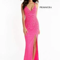 Sequin Dresses Primavera Couture 3747 Strappy Back Prom Dress Beaded V Neckline Evening Gown Slit 23 Sequin Dresses Primavera Couture 3747 Strappy Back Prom Dress Beaded V Neckline Evening Gown Slit