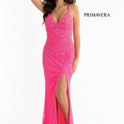 Sequin Dresses Primavera Couture 3747 Strappy Back Prom Dress Beaded V Neckline Evening Gown Slit 22 Sequin Dresses Primavera Couture 3747 Strappy Back Prom Dress Beaded V Neckline Evening Gown Slit