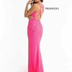 Sequin Dresses Primavera Couture 3747 Strappy Back Prom Dress Beaded V Neckline Evening Gown Slit 20 Sequin Dresses Primavera Couture 3747 Strappy Back Prom Dress Beaded V Neckline Evening Gown Slit