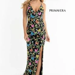 Primavera Couture 3748 Beaded Butterfly Prom Dress V Neckline Evening Gown Slit Backless Dresses 36 Primavera Couture 3748 Beaded Butterfly Prom Dress V Neckline Evening Gown Slit Backless Dresses