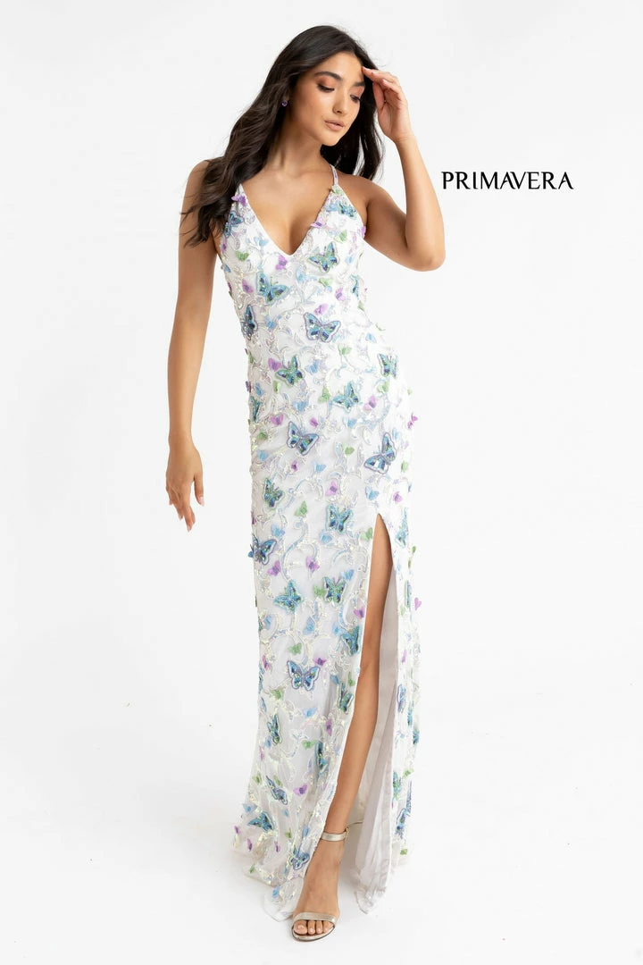 Primavera Couture 3748 Beaded Butterfly Prom Dress V Neckline Evening Gown Slit Backless Dresses 14 Primavera Couture 3748 Beaded Butterfly Prom Dress V Neckline Evening Gown Slit Backless Dresses
