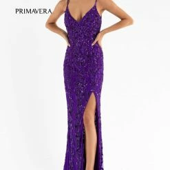 In Stock Primavera Couture 3749 Size 0 Ivory Sequined Prom Dress V Neckline Sweeping Train Evening Gown Backless Dresses