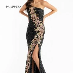 Primavera Couture 3753 One Shoulder Sequined Prom Dress Backless Slit Evening Gown