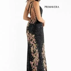 Primavera Couture 3753 One Shoulder Sequined Prom Dress Backless Slit Evening Gown