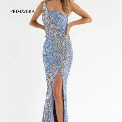 Primavera Couture 3753 One Shoulder Sequined Prom Dress Backless Slit Evening Gown