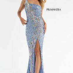 Primavera Couture 3753 One Shoulder Sequined Prom Dress Backless Slit Evening Gown