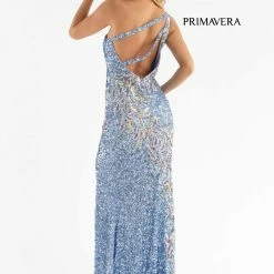 Primavera Couture 3753 One Shoulder Sequined Prom Dress Backless Slit Evening Gown