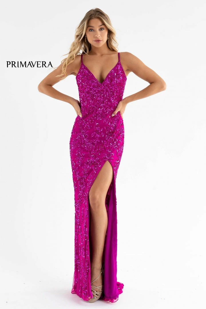 In Stock Primavera Couture 3754 Size 4 Fuchsia Prom Dress Sequins V Neckline Evening Gown Backless Slit Train 19 In Stock Primavera Couture 3754 Size 4 Fuchsia Prom Dress Sequins V Neckline Evening Gown Backless Slit Train