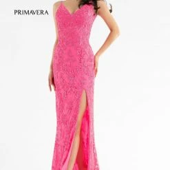 In Stock Primavera Couture 3754 Size 4 Fuchsia Prom Dress Sequins V Neckline Evening Gown Backless Slit Train 24 In Stock Primavera Couture 3754 Size 4 Fuchsia Prom Dress Sequins V Neckline Evening Gown Backless Slit Train
