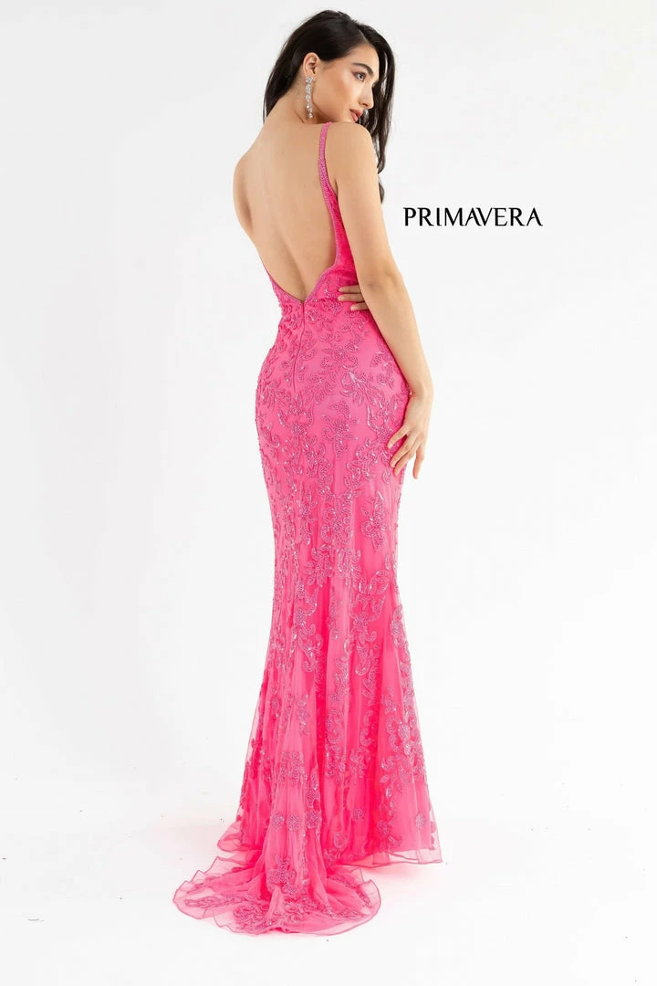 In Stock Primavera Couture 3754 Size 4 Fuchsia Prom Dress Sequins V Neckline Evening Gown Backless Slit Train 13 In Stock Primavera Couture 3754 Size 4 Fuchsia Prom Dress Sequins V Neckline Evening Gown Backless Slit Train