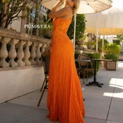 Sequin Dresses Primavera Couture 3757 One Shoulder Cuff Sleeve Sequined Prom Dress Evening Gown