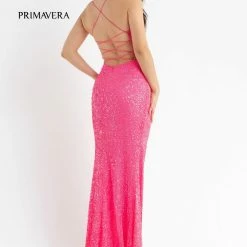 Primavera Couture 3758 Scoop Neckline Prom Dress Sequined Detailed Slit Lace Up Tie Back