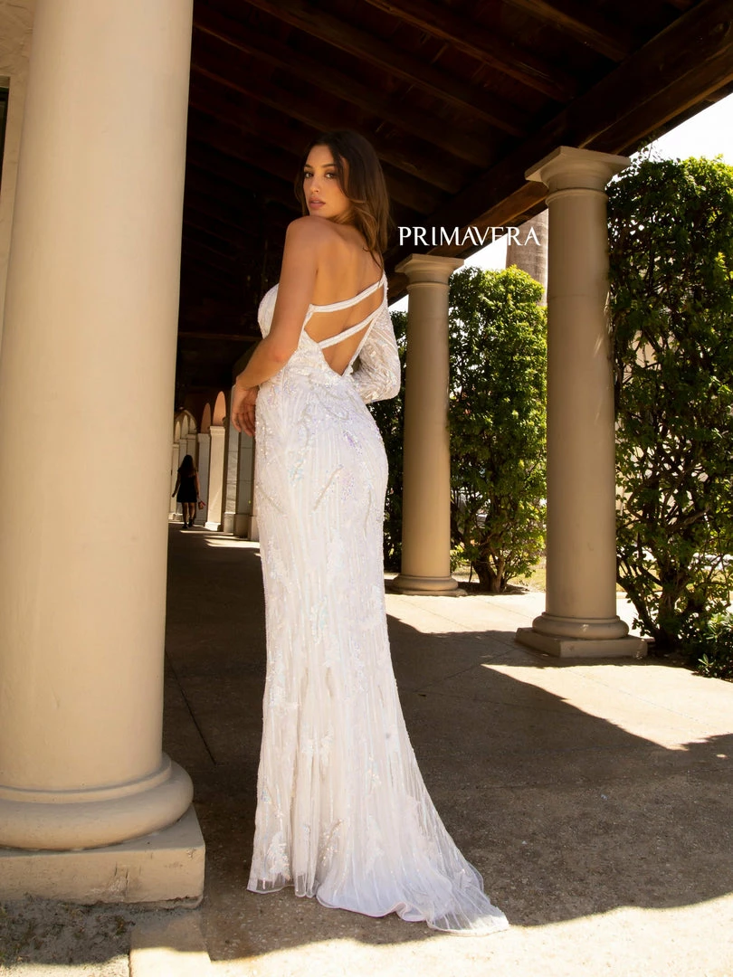 Backless Dresses Primavera Couture 3759 One Long Sleeve Prom Dress Sequined Evening Gown Slit 11 Backless Dresses Primavera Couture 3759 One Long Sleeve Prom Dress Sequined Evening Gown Slit