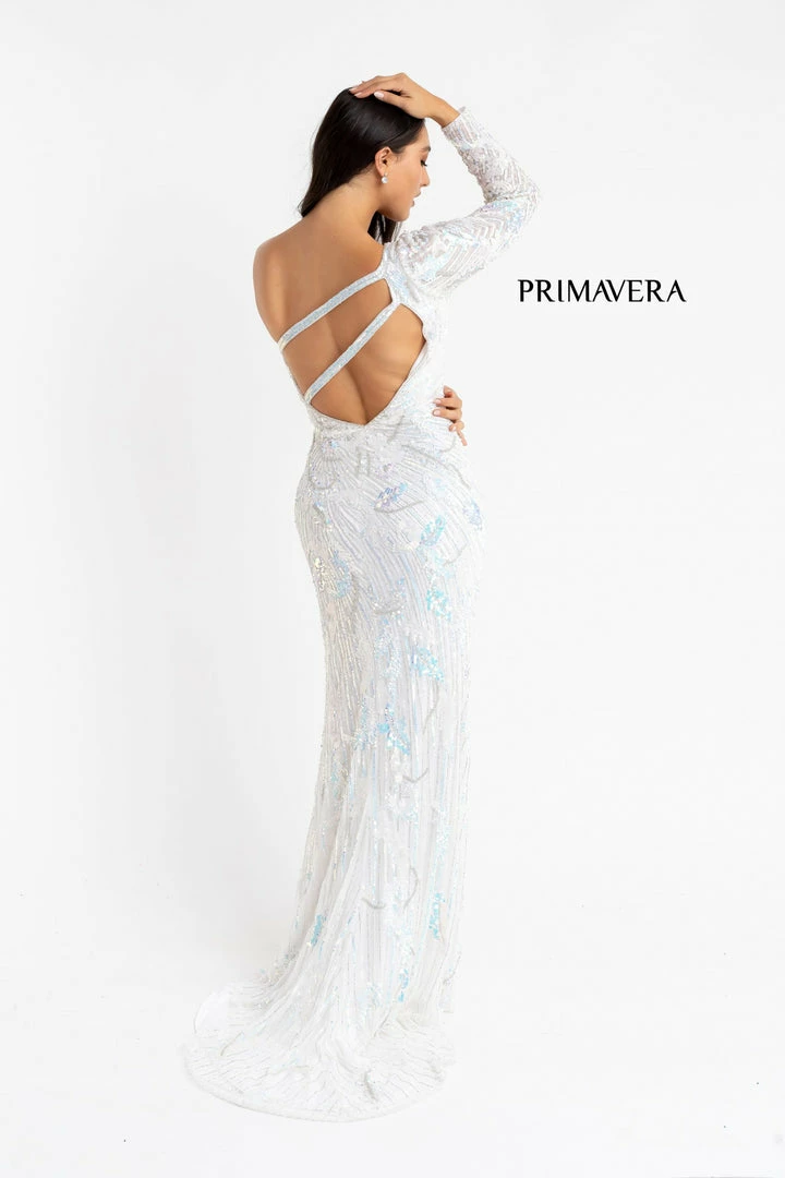 Backless Dresses Primavera Couture 3759 One Long Sleeve Prom Dress Sequined Evening Gown Slit 12 Backless Dresses Primavera Couture 3759 One Long Sleeve Prom Dress Sequined Evening Gown Slit
