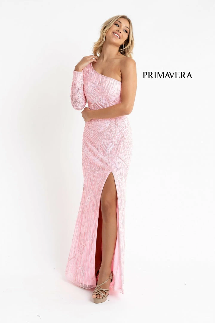 Backless Dresses Primavera Couture 3759 One Long Sleeve Prom Dress Sequined Evening Gown Slit 10 Backless Dresses Primavera Couture 3759 One Long Sleeve Prom Dress Sequined Evening Gown Slit