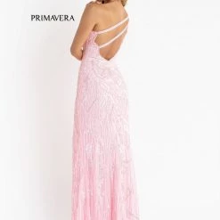 In Stock Primavera Couture 3759 Size 2 Pink One Long Sleeve Prom Dress Sequined Evening Gown Slit Backless Dresses