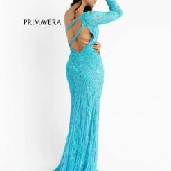 Backless Dresses Primavera Couture 3759 One Long Sleeve Prom Dress Sequined Evening Gown Slit 20 Backless Dresses Primavera Couture 3759 One Long Sleeve Prom Dress Sequined Evening Gown Slit