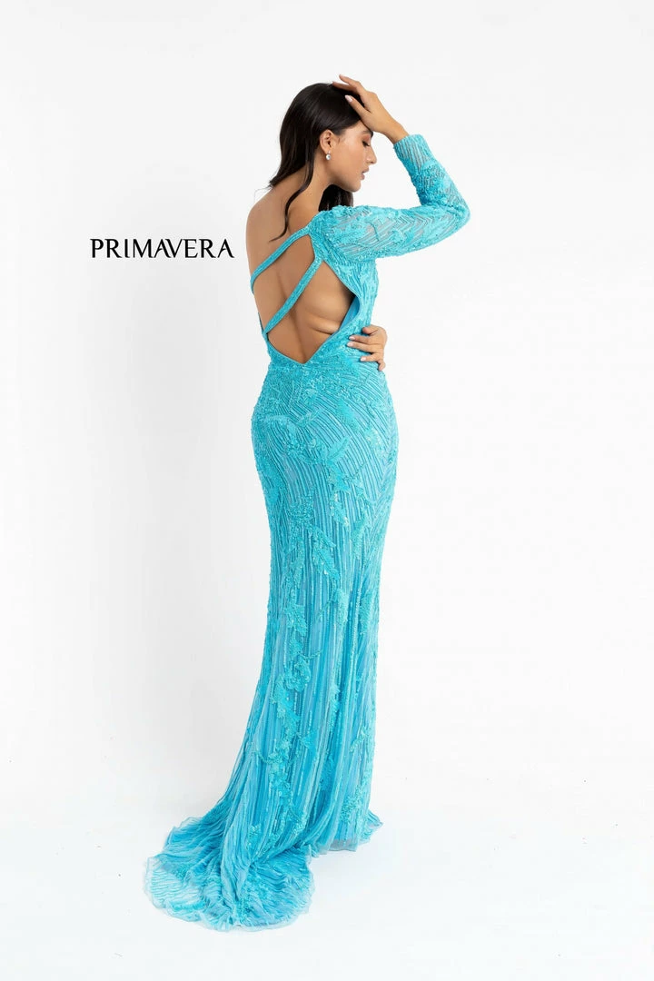Backless Dresses Primavera Couture 3759 One Long Sleeve Prom Dress Sequined Evening Gown Slit 7 Backless Dresses Primavera Couture 3759 One Long Sleeve Prom Dress Sequined Evening Gown Slit