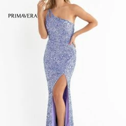 In Stock Backless Dresses Primavera Couture 3761 Size 0 One Shoulder Prom Dress Pink Sequin Double Strap Back Slit Train