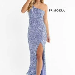 In Stock Backless Dresses Primavera Couture 3761 Size 0 One Shoulder Prom Dress Pink Sequin Double Strap Back Slit Train