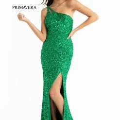 In Stock Backless Dresses Primavera Couture 3761 Size 0 One Shoulder Prom Dress Pink Sequin Double Strap Back Slit Train