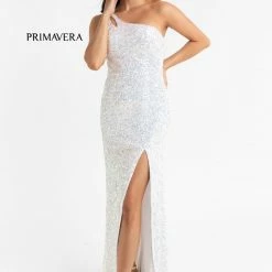 In Stock Backless Dresses Primavera Couture 3761 Size 0 One Shoulder Prom Dress Pink Sequin Double Strap Back Slit Train