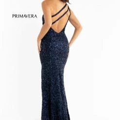 In Stock Backless Dresses Primavera Couture 3761 Size 0 One Shoulder Prom Dress Pink Sequin Double Strap Back Slit Train