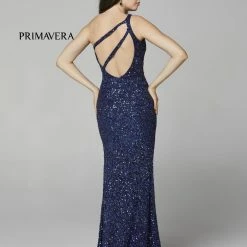In Stock Backless Dresses Primavera Couture 3761 Size 0 One Shoulder Prom Dress Pink Sequin Double Strap Back Slit Train