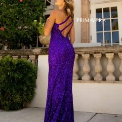 In Stock Backless Dresses Primavera Couture 3761 Size 0 One Shoulder Prom Dress Pink Sequin Double Strap Back Slit Train