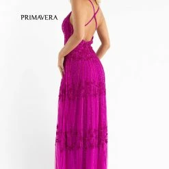 Primavera Couture 3762 A Line Evening Dress Beaded Sequins V Neckline Formal Gown Sequin Dresses