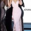 Long Sleeve Dresses Jovani 3770 Long Fitted Prom Dress Sheer Cut Outs V Neck Floral Lace Appliques Gown