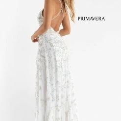 Primavera Couture 3772 3D Floral Maxi Prom Dress Sequins V Neckline Open Back 28 Primavera Couture 3772 3D Floral Maxi Prom Dress Sequins V Neckline Open Back