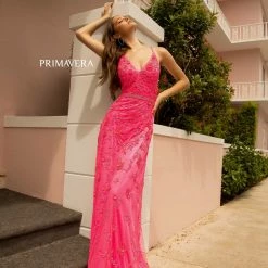 Primavera Couture 3772 3D Floral Maxi Prom Dress Sequins V Neckline Open Back 34 Primavera Couture 3772 3D Floral Maxi Prom Dress Sequins V Neckline Open Back