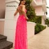 Primavera Couture 3772 3D Floral Maxi Prom Dress Sequins V Neckline Open Back