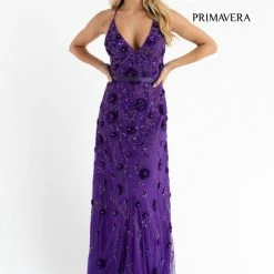 Primavera Couture 3772 3D Floral Maxi Prom Dress Sequins V Neckline Open Back 27 Primavera Couture 3772 3D Floral Maxi Prom Dress Sequins V Neckline Open Back