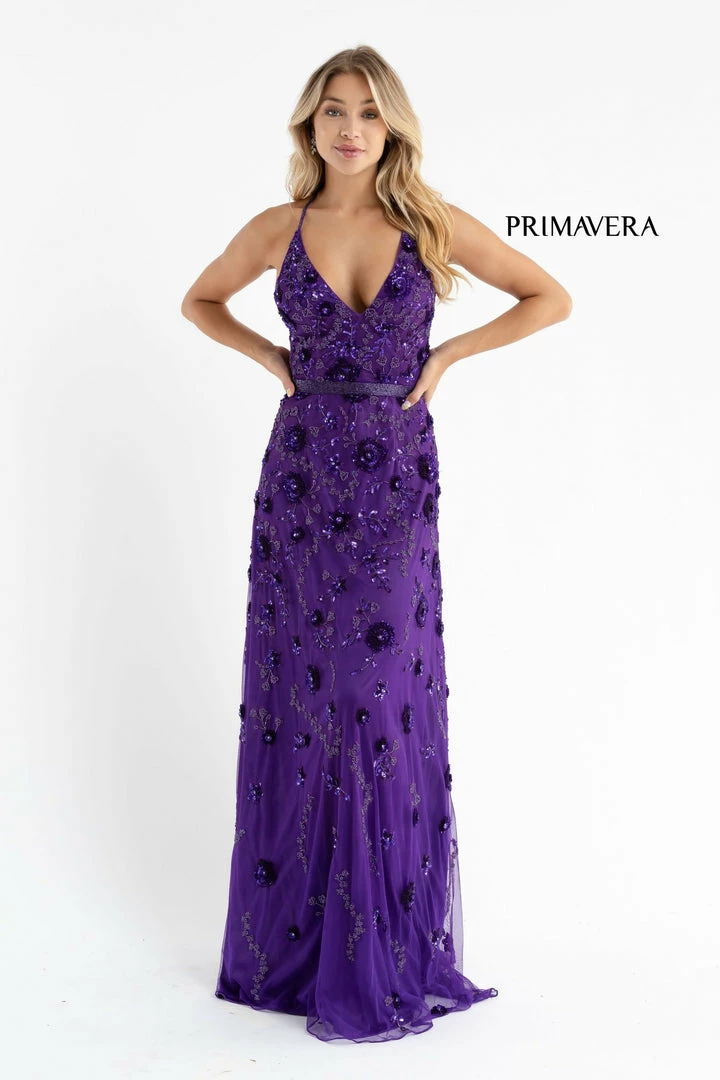 Primavera Couture 3772 3D Floral Maxi Prom Dress Sequins V Neckline Open Back 11 Primavera Couture 3772 3D Floral Maxi Prom Dress Sequins V Neckline Open Back