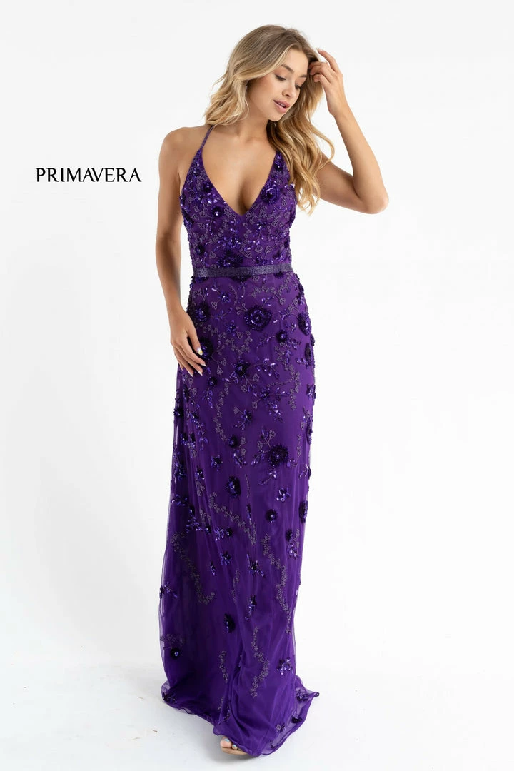 Primavera Couture 3772 3D Floral Maxi Prom Dress Sequins V Neckline Open Back 9 Primavera Couture 3772 3D Floral Maxi Prom Dress Sequins V Neckline Open Back