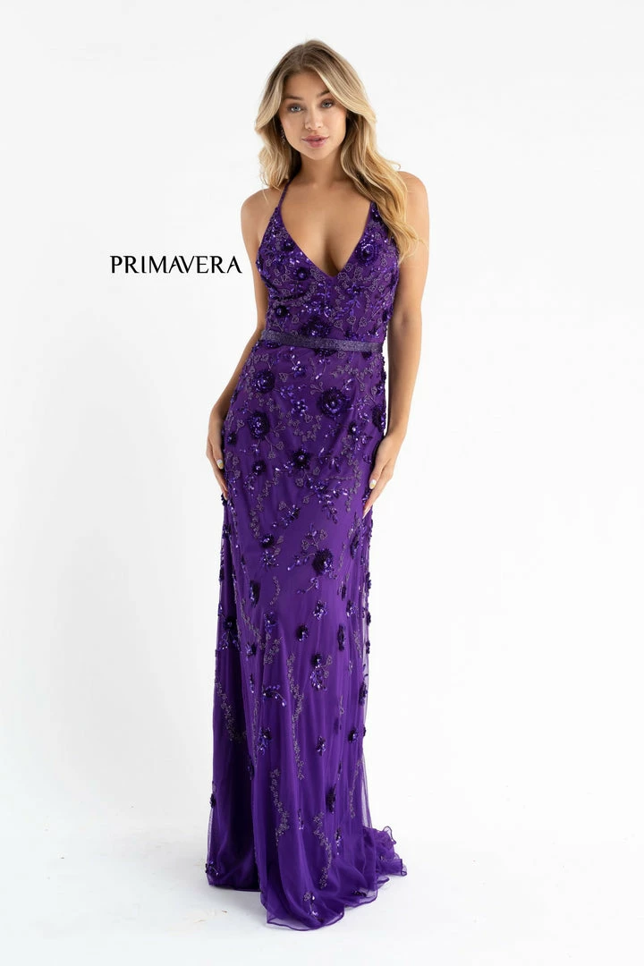 Primavera Couture 3772 3D Floral Maxi Prom Dress Sequins V Neckline Open Back 5 Primavera Couture 3772 3D Floral Maxi Prom Dress Sequins V Neckline Open Back