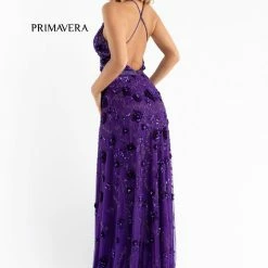 Primavera Couture 3772 3D Floral Maxi Prom Dress Sequins V Neckline Open Back 22 Primavera Couture 3772 3D Floral Maxi Prom Dress Sequins V Neckline Open Back