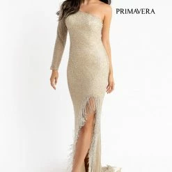 In Stock Fringe & Tassels Primavera Couture 3773 Size 2 Beaded One Long Sleeve Prom Dress Evening Gown Fringe Open Slit 20 In Stock Fringe & Tassels Primavera Couture 3773 Size 2 Beaded One Long Sleeve Prom Dress Evening Gown Fringe Open Slit