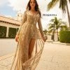 Sequin Dresses Primavera Couture 3777 Sequined And Beaded Romper Long Sleeves Sheer Beaded Overskirt