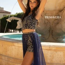 Primavera Couture 3778 Two Piece Romper With Sheer Overskirt Scoop Neckline