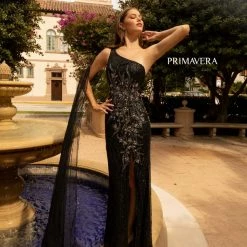 Backless Dresses Primavera Couture 3779 One Shoulder Prom Evening Dress Beaded Sequins Cape 26 Backless Dresses Primavera Couture 3779 One Shoulder Prom Evening Dress Beaded Sequins Cape