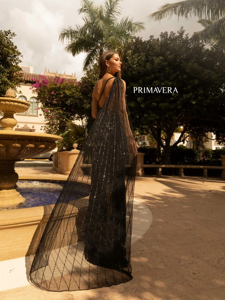 Backless Dresses Primavera Couture 3779 One Shoulder Prom Evening Dress Beaded Sequins Cape 6 Backless Dresses Primavera Couture 3779 One Shoulder Prom Evening Dress Beaded Sequins Cape