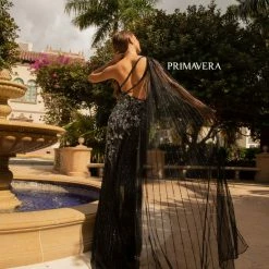 Backless Dresses Primavera Couture 3779 One Shoulder Prom Evening Dress Beaded Sequins Cape 21 Backless Dresses Primavera Couture 3779 One Shoulder Prom Evening Dress Beaded Sequins Cape